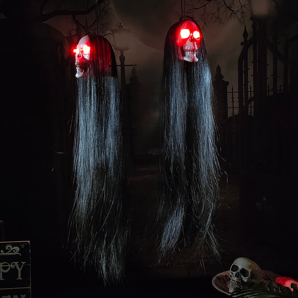 Hanging Ghost Skull with Long Hair